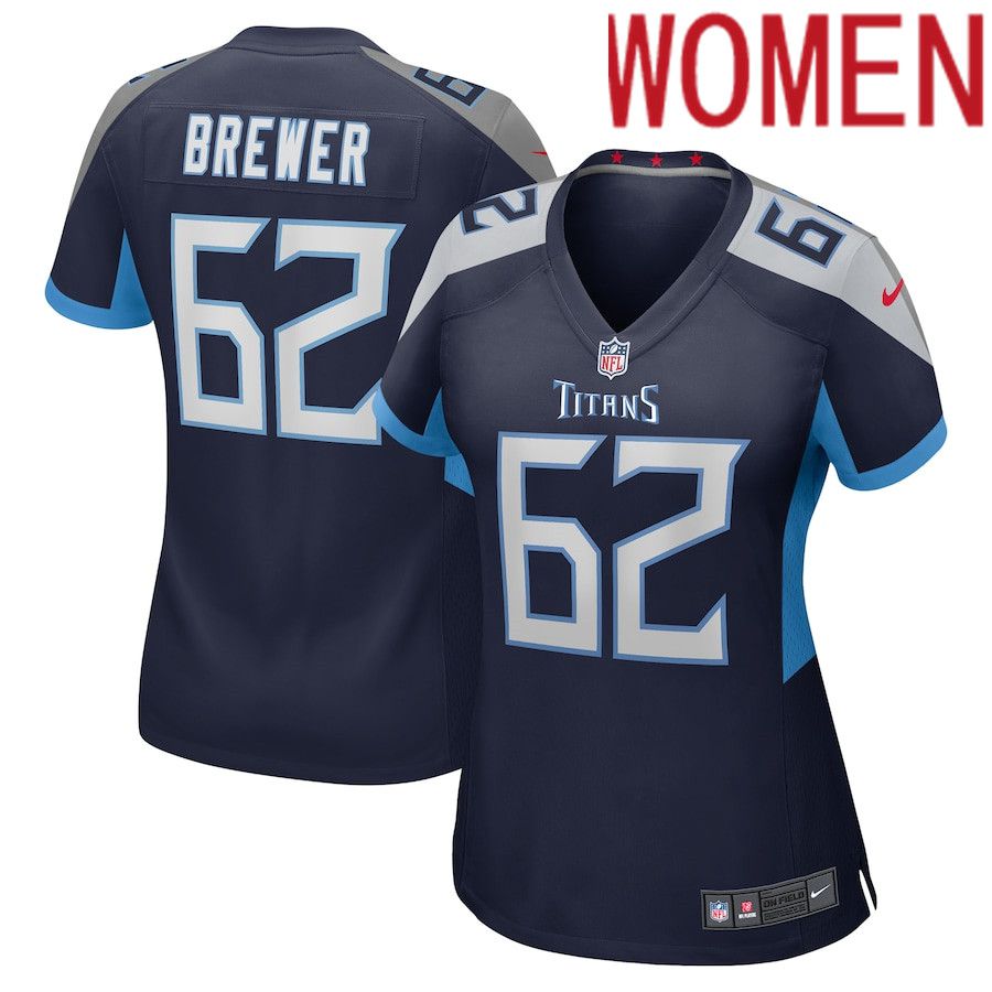 Women Tennessee Titans #62 Aaron Brewer Nike Navy Game NFL Jersey